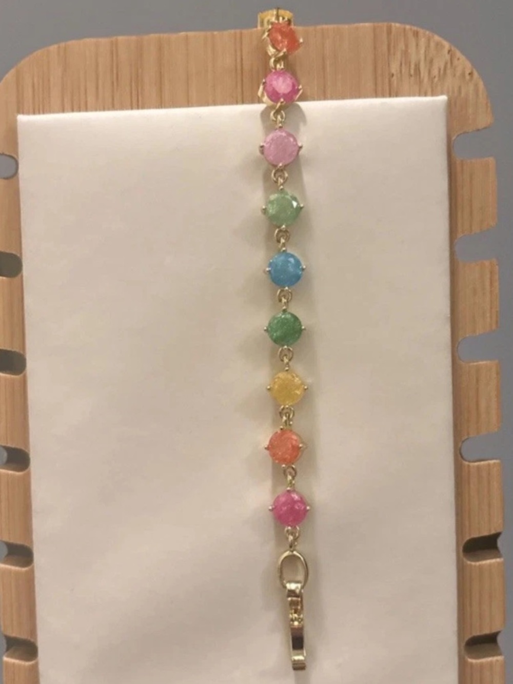Gold Plated Rainbow Druzy Style Bracelet Colorful Gemstone Link Bracelet - Picture 5 of 10